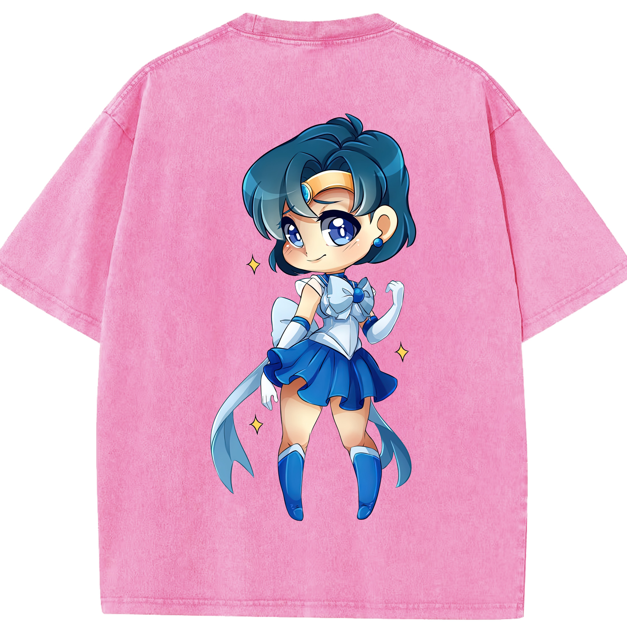（画像用） 美少女戦士セーラームーン 水野 亜美 みずの あみ Sailor Moon Mizuno Ami 綿100% ヴィンテージ風 半袖Tシャツ（背面プリント）